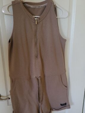 Calvin Klein Taupe Sleeveless Half-Zip Romper